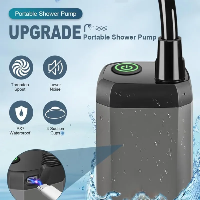 Saker Sakerplus Portable Rechargeable Outdoor Camping Shower Pump, High Pressure Camping Shower System with Hose, Ideal for RV, Beach, Garden & Pet Washing (Orange, 6000mA)