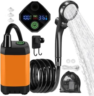 Saker Sakerplus Portable Rechargeable Outdoor Camping Shower Pump, High Pressure Camping Shower System with Hose, Ideal for RV, Beach, Garden & Pet Washing (Orange, 6000mA)