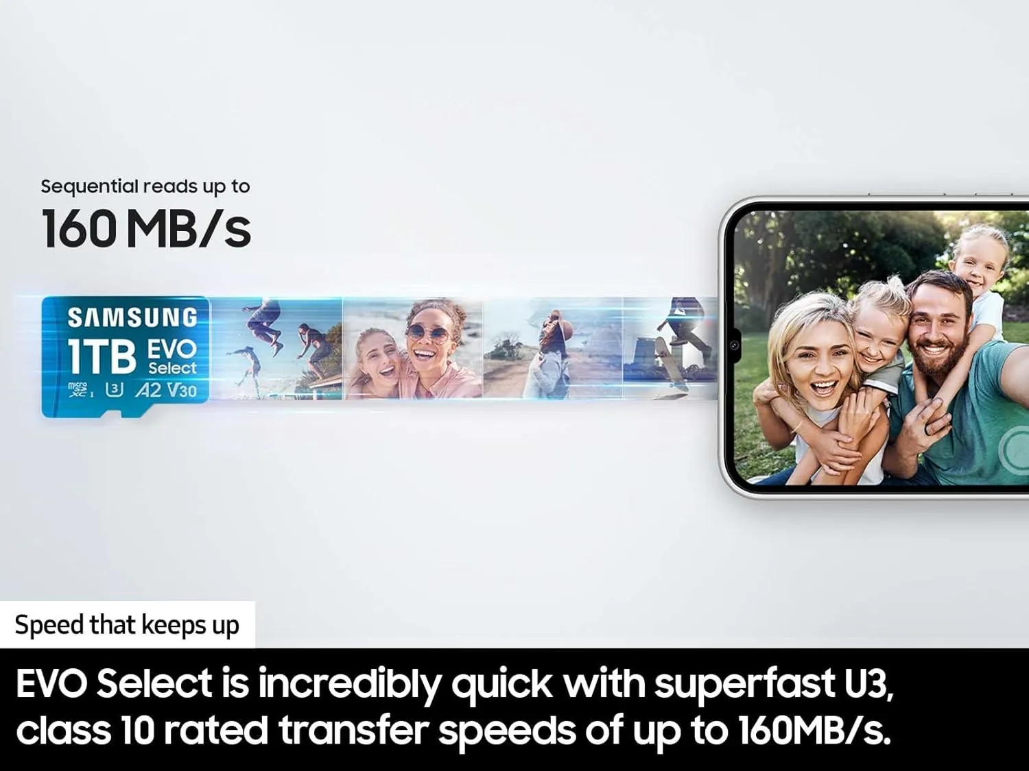 SAMSUNG EVO Select microSDMemory Card   Adapter, 512GB microSDXC, Up-to 160 MB/s, 4K UHD, UHS-I, C10, U3, V30, A2, for Mobile Phone, Smartphones, Nintendo-Switch, and Tablets (MB-ME512SA/AM)