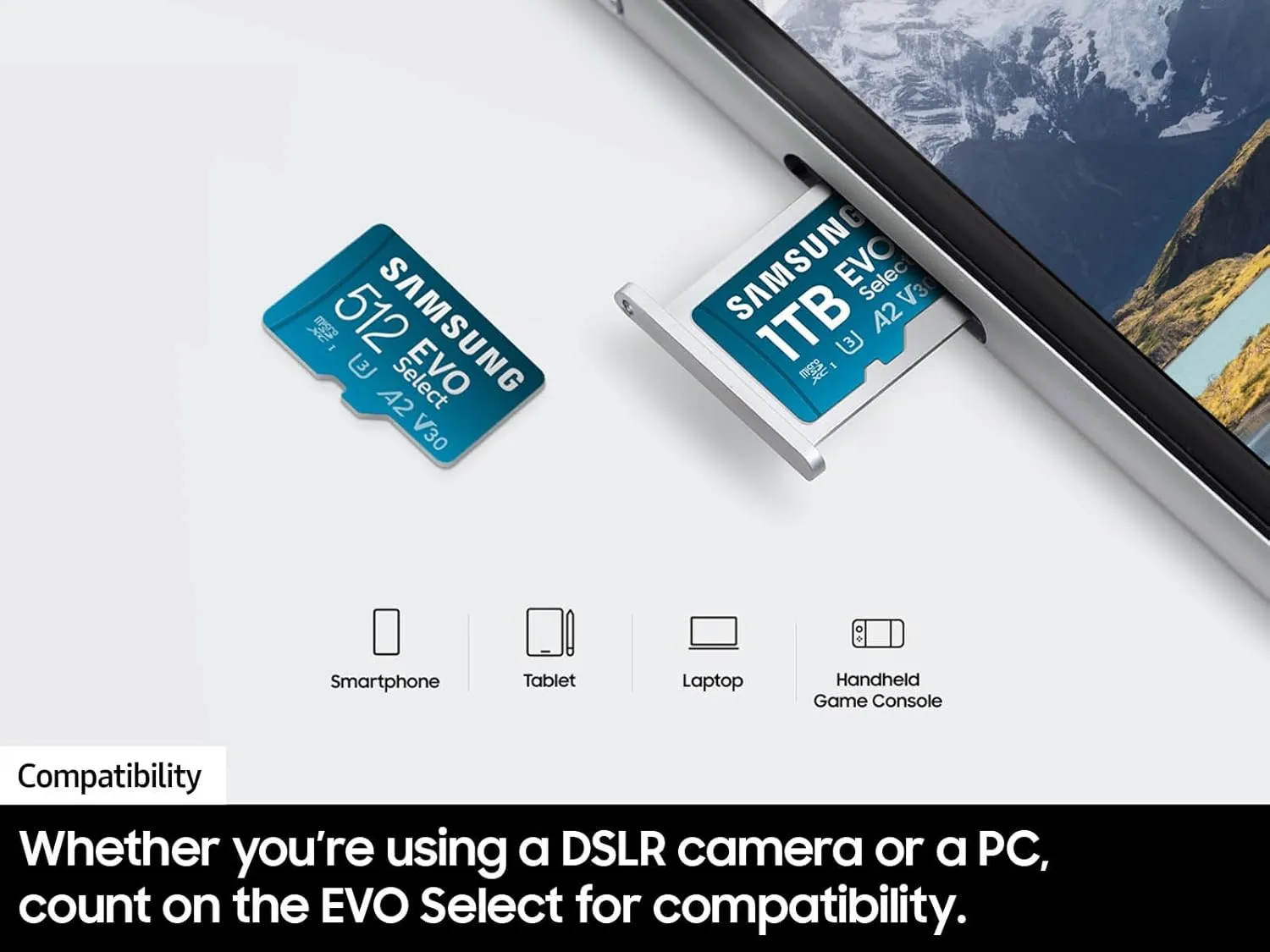 SAMSUNG EVO Select microSDMemory Card   Adapter, 512GB microSDXC, Up-to 160 MB/s, 4K UHD, UHS-I, C10, U3, V30, A2, for Mobile Phone, Smartphones, Nintendo-Switch, and Tablets (MB-ME512SA/AM)