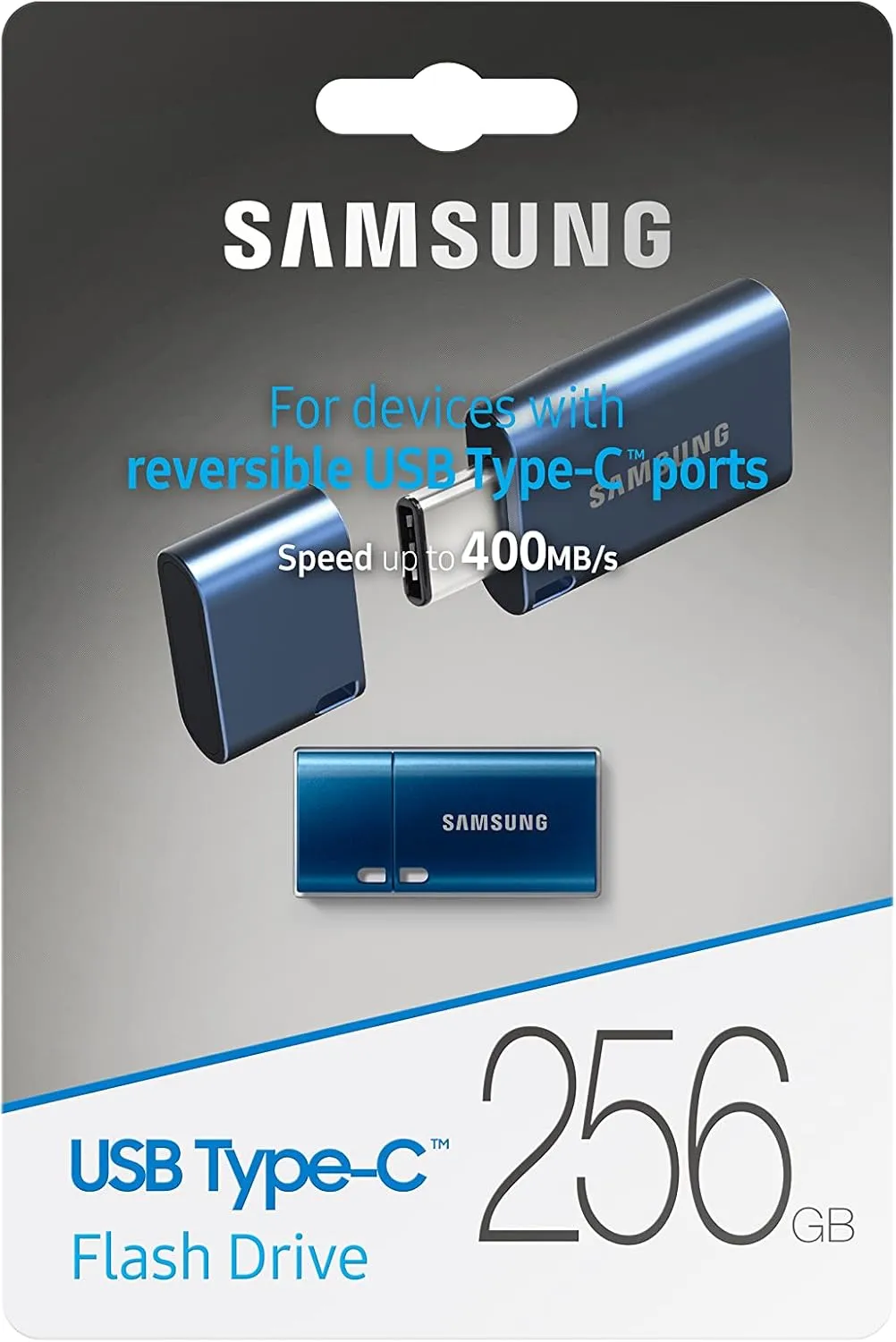 SAMSUNG Type-C™ USB Flash Drive, 256GB, Transfers 4GB Files in 11 Secs w/Up to 400MB/s 3.13 Read Speeds, Compatible w/USB 3.0/2.0, Waterproof, 2022, Blue, MUF-256DA/AM