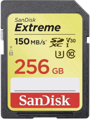 SanDisk 256GB Extreme SDXC UHS-I Memory Card - 150MB/s, C10, U3, V30, 4K UHD, SD Card - SDSDXV5-256G-GNCIN