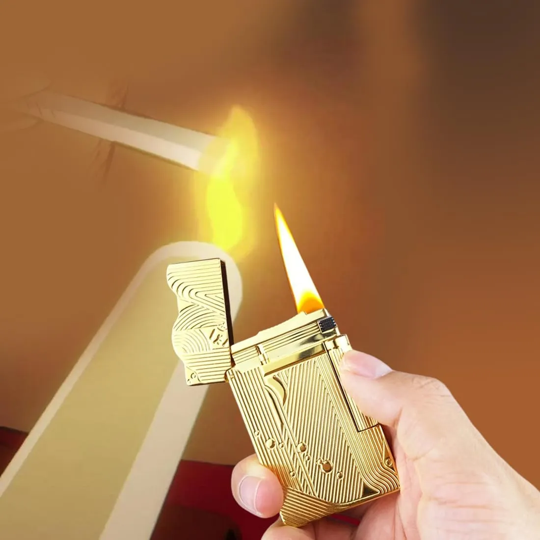 Sanji Lighter, Vintage Trench Lighter, Butane Refillable Lighters, Copper Gas Lighters for Men Dad Husband (Fuel Not Included)