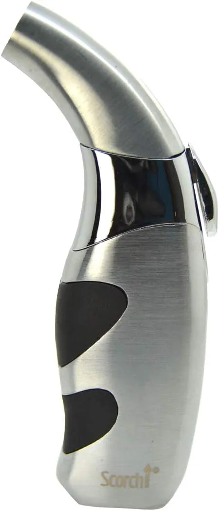 Scorch Torch Butane Satin Finish Stainless Steel Curved Refillable Lighter (Silver)