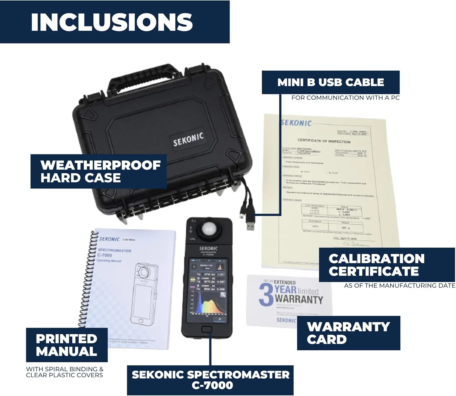 Sekonic C-7000 Spectrometer Spectrum Analyzer Bundle Kit - Portable Handheld Tool for Precision Color Control & Interpretation for Home, Designer's Firm, Engineering Lab & Industrial Use