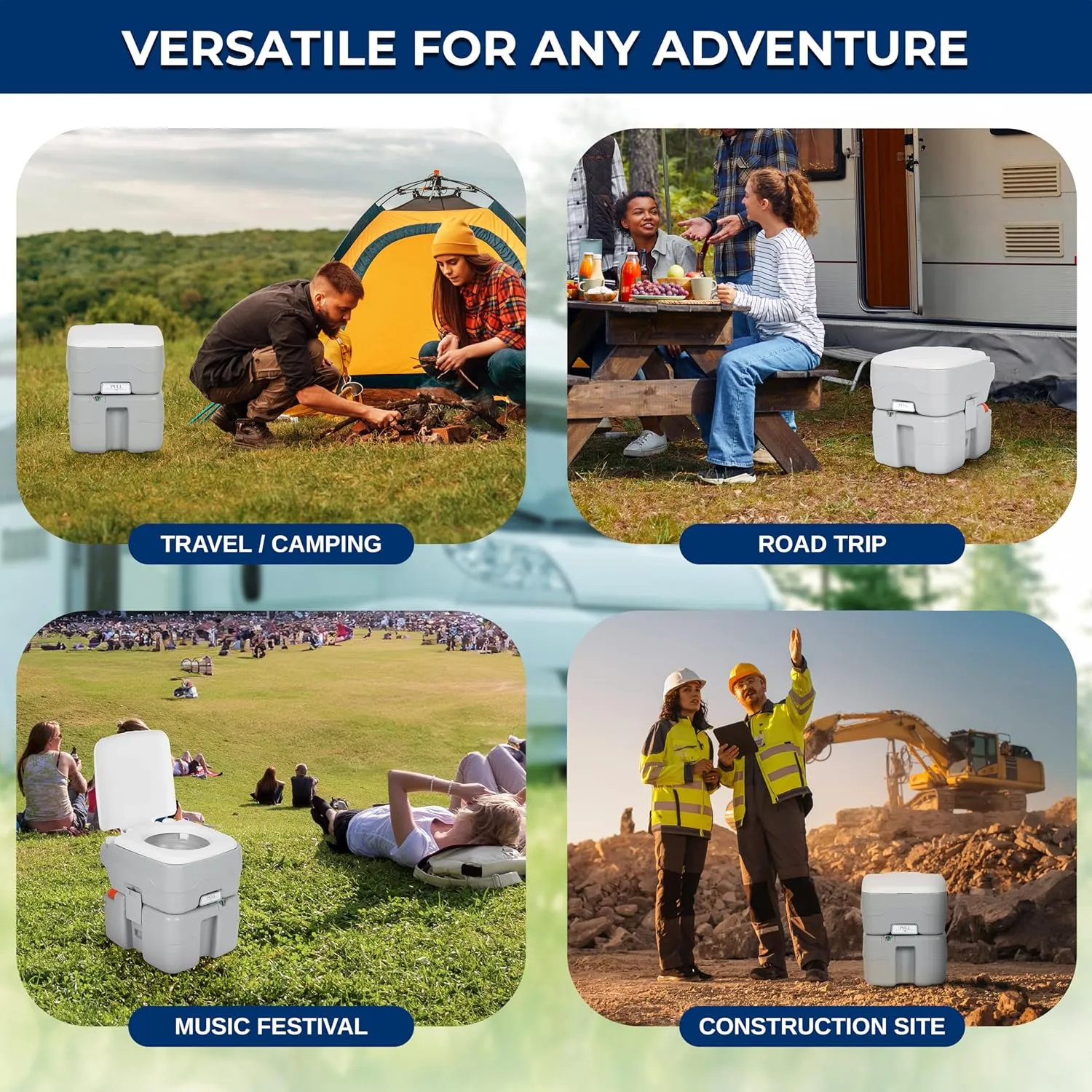 SereneLife 5.2 Gallon Portable Camping Toilet with Carry Bag For Adults, Leak Proof Porta Potty with Detachable Waste Tank and Level Indicator, Suitable for Camping, Hiking, and Boating