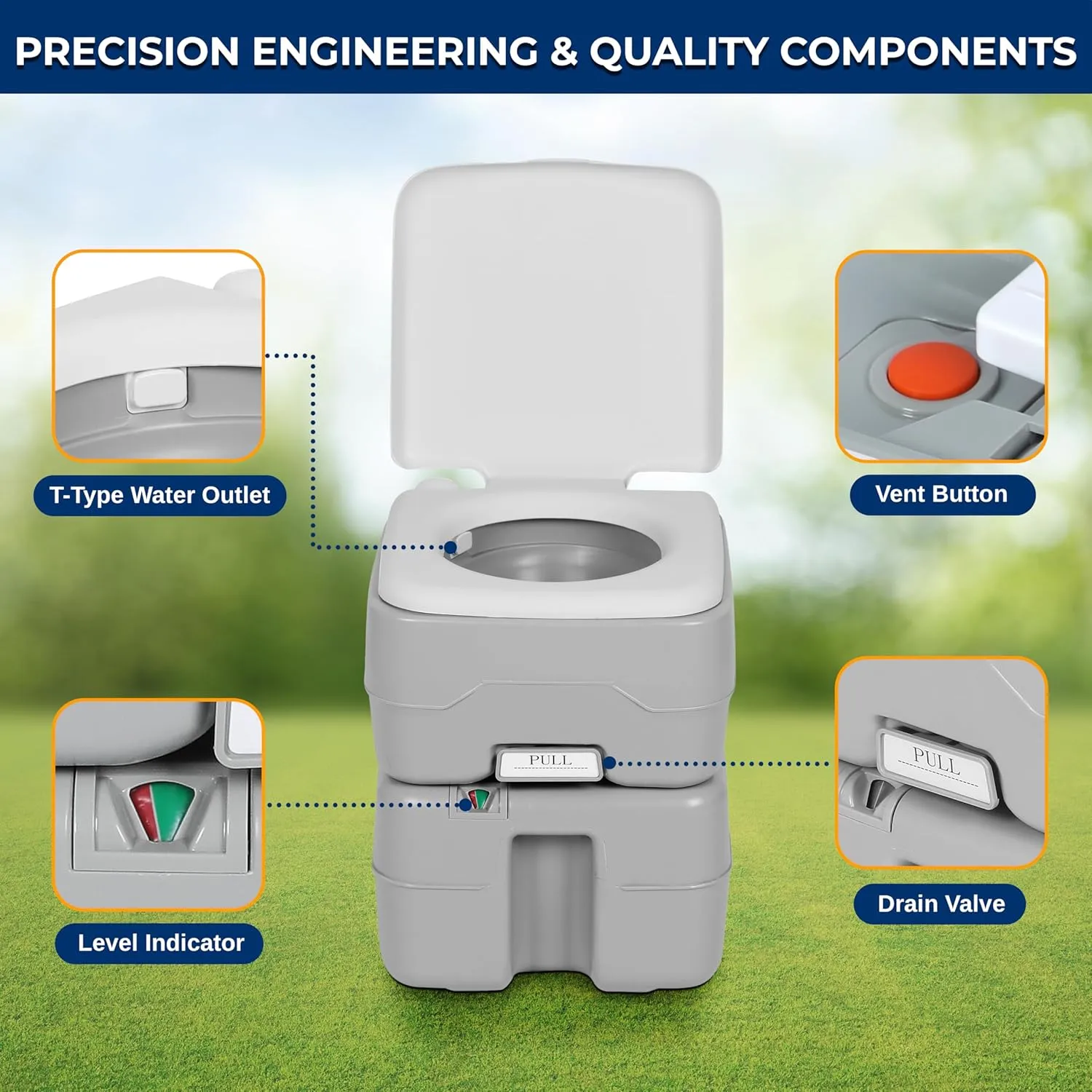 SereneLife 5.2 Gallon Portable Camping Toilet with Carry Bag For Adults, Leak Proof Porta Potty with Detachable Waste Tank and Level Indicator, Suitable for Camping, Hiking, and Boating