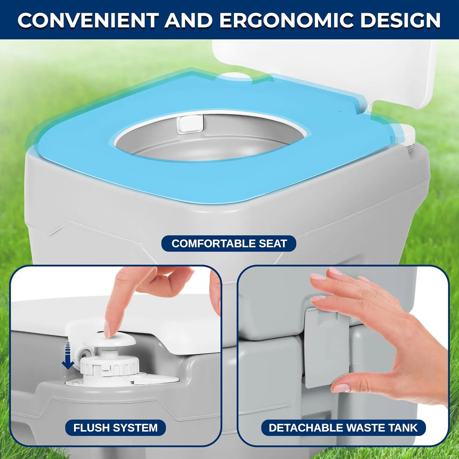 SereneLife 5.2 Gallon Portable Camping Toilet with Carry Bag For Adults, Leak Proof Porta Potty with Detachable Waste Tank and Level Indicator, Suitable for Camping, Hiking, and Boating