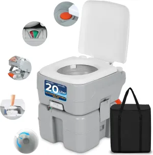 SereneLife 5.2 Gallon Portable Camping Toilet with Carry Bag For Adults, Leak Proof Porta Potty with Detachable Waste Tank and Level Indicator, Suitable for Camping, Hiking, and Boating