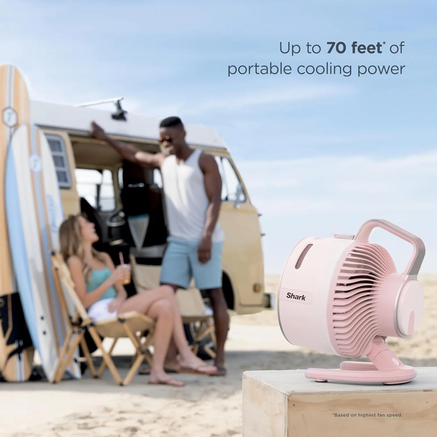 Shark FlexBreeze HydroGo Fan   Car Charger — Ultra-powerful portable fan that mists indoors & outdoors. Up to 70 feet, up to 12-hr. battery, 5 speeds, breeze modes & misting, Blueberry, FA052QBL
