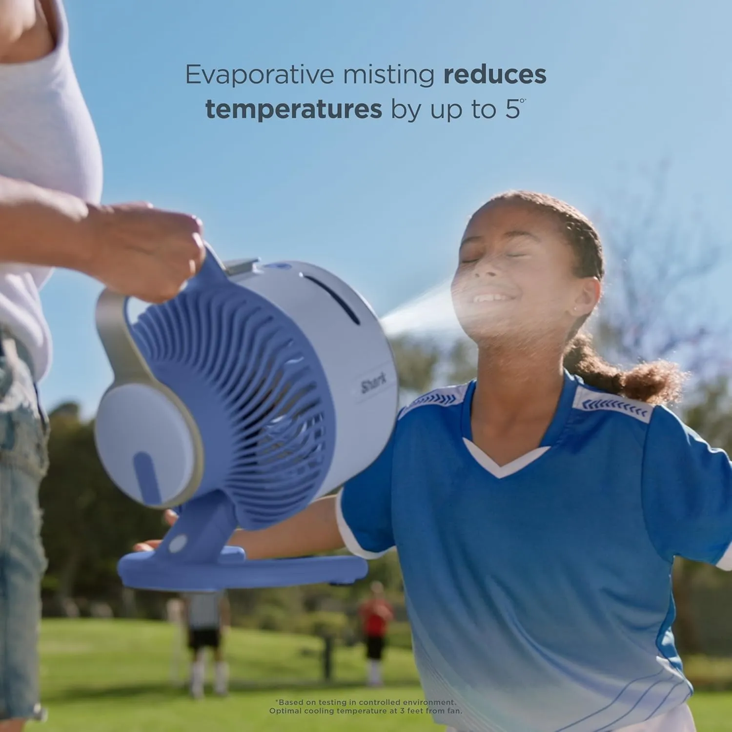 Shark FlexBreeze HydroGo Fan   Car Charger — Ultra-powerful portable fan that mists indoors & outdoors. Up to 70 feet, up to 12-hr. battery, 5 speeds, breeze modes & misting, Blueberry, FA052QBL