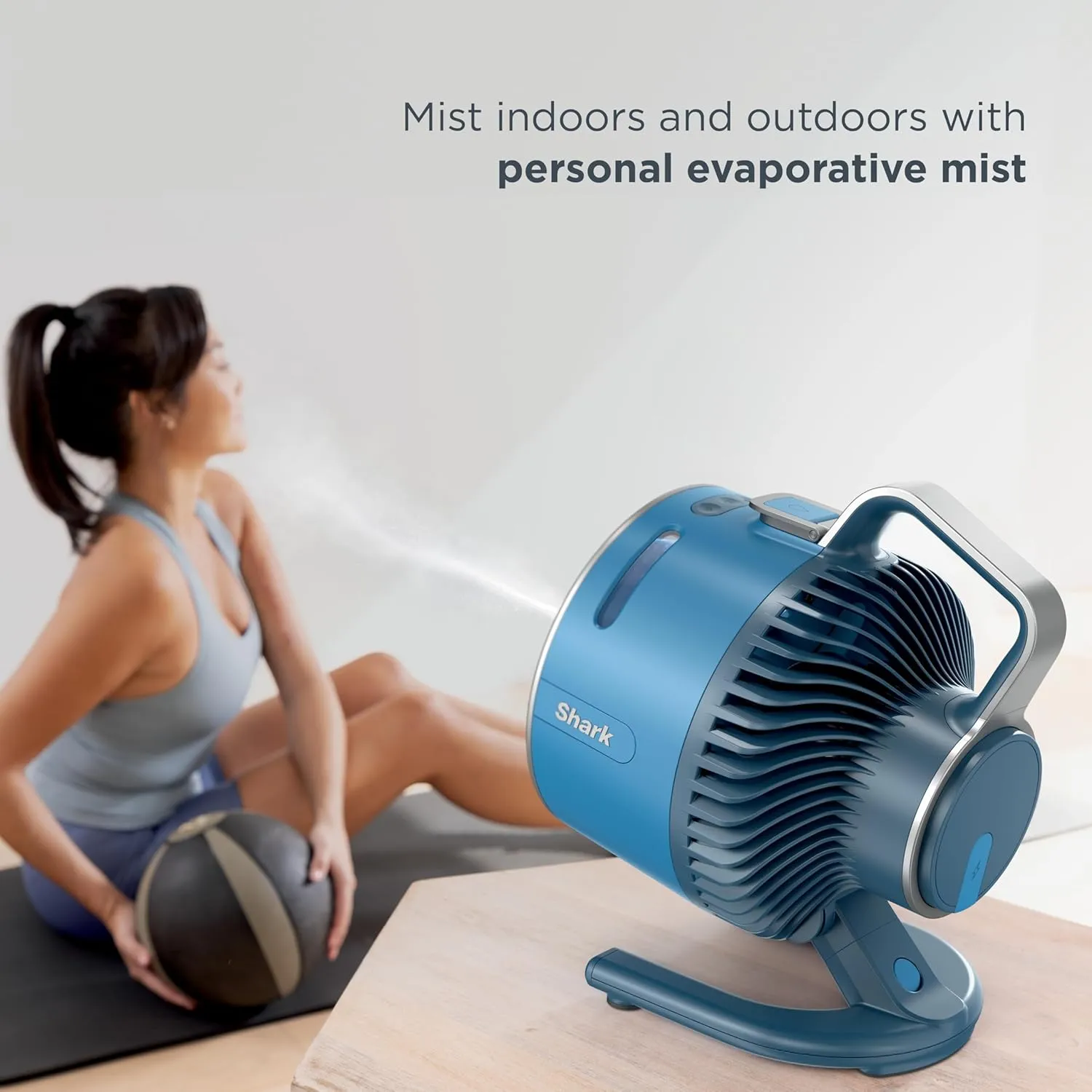 Shark FlexBreeze HydroGo Fan   Car Charger — Ultra-powerful portable fan that mists indoors & outdoors. Up to 70 feet, up to 12-hr. battery, 5 speeds, breeze modes & misting, Blueberry, FA052QBL
