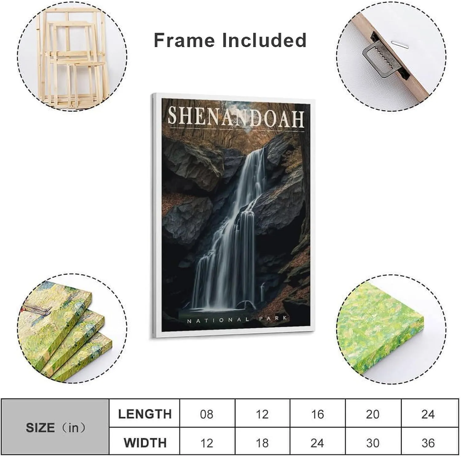 Shenandoah National Park Wall Art, Virginia Poster, Waterfall Poster, US National Parks Poster, Travel Poster, Landscape Art, Adventure Art Canvas Wall Art Print Poster For Home School Office Decor 12