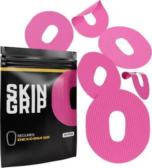 Skin Grip Adhesive Patch Compatible with Dexcom G6 Adhesive Patches Waterproof & Sweatproof with Cutout, Lasts 10-14 Days, Continuous Glucose Monitor Patch, CGM Sensor Cover – 20 Pack, Pink