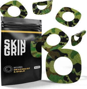 Skin Grip Adhesive Patches Compatible with Dexcom G7 & Stelo CGM with Cutout – Waterproof & Sweatproof Cover for Continuous Glucose Monitor Sensor, Stays Secure for 10-15 Days – 20 Pack, Camo