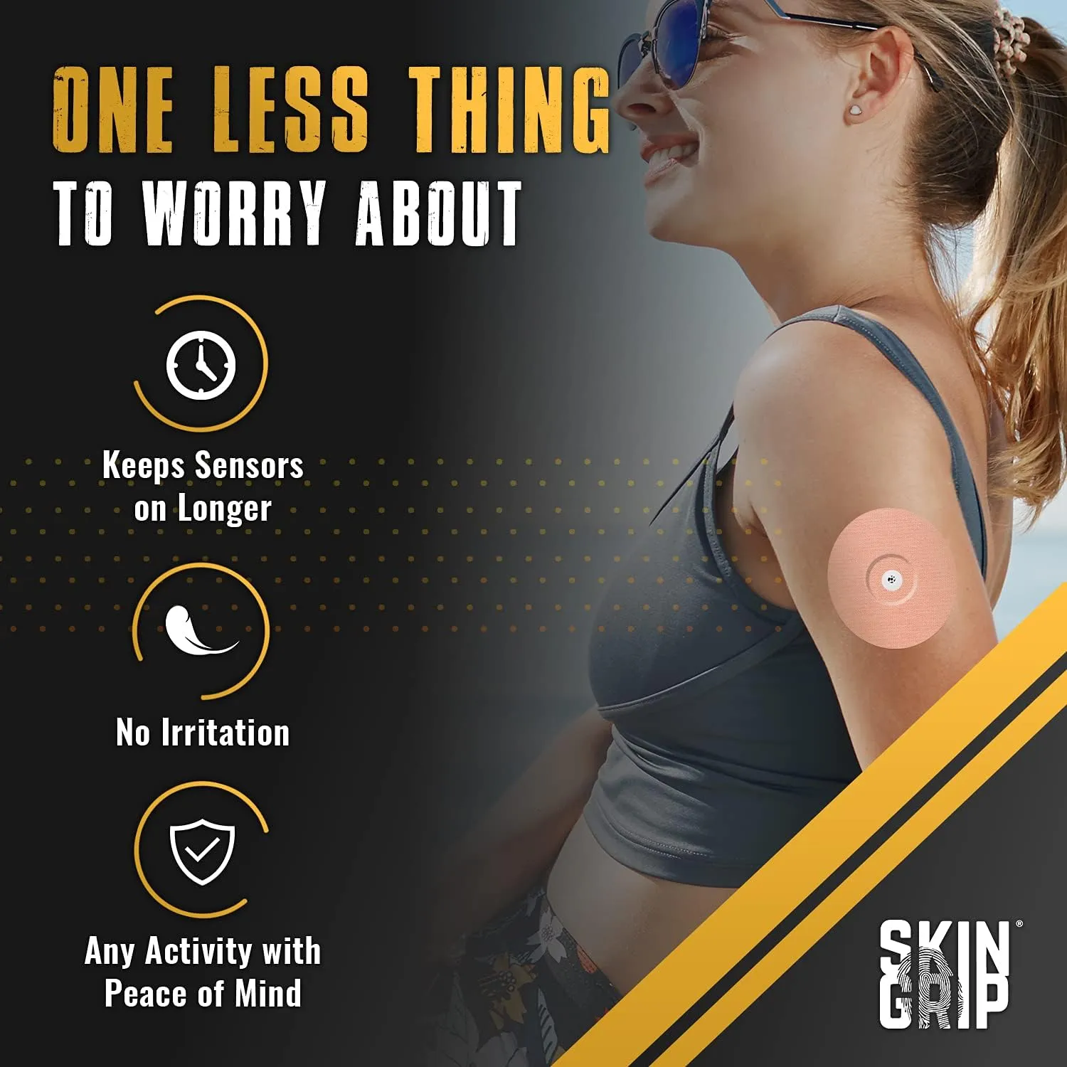 Skin Grip Universal Adhesive Patches for CGM and Insulin Pumps with Cutout (20-Pack), 0.8-Inch Hole, Waterproof & Sweatproof for 10-14 Days, Glucose Monitor Patch, Diabetic Sensor Cover, Tan