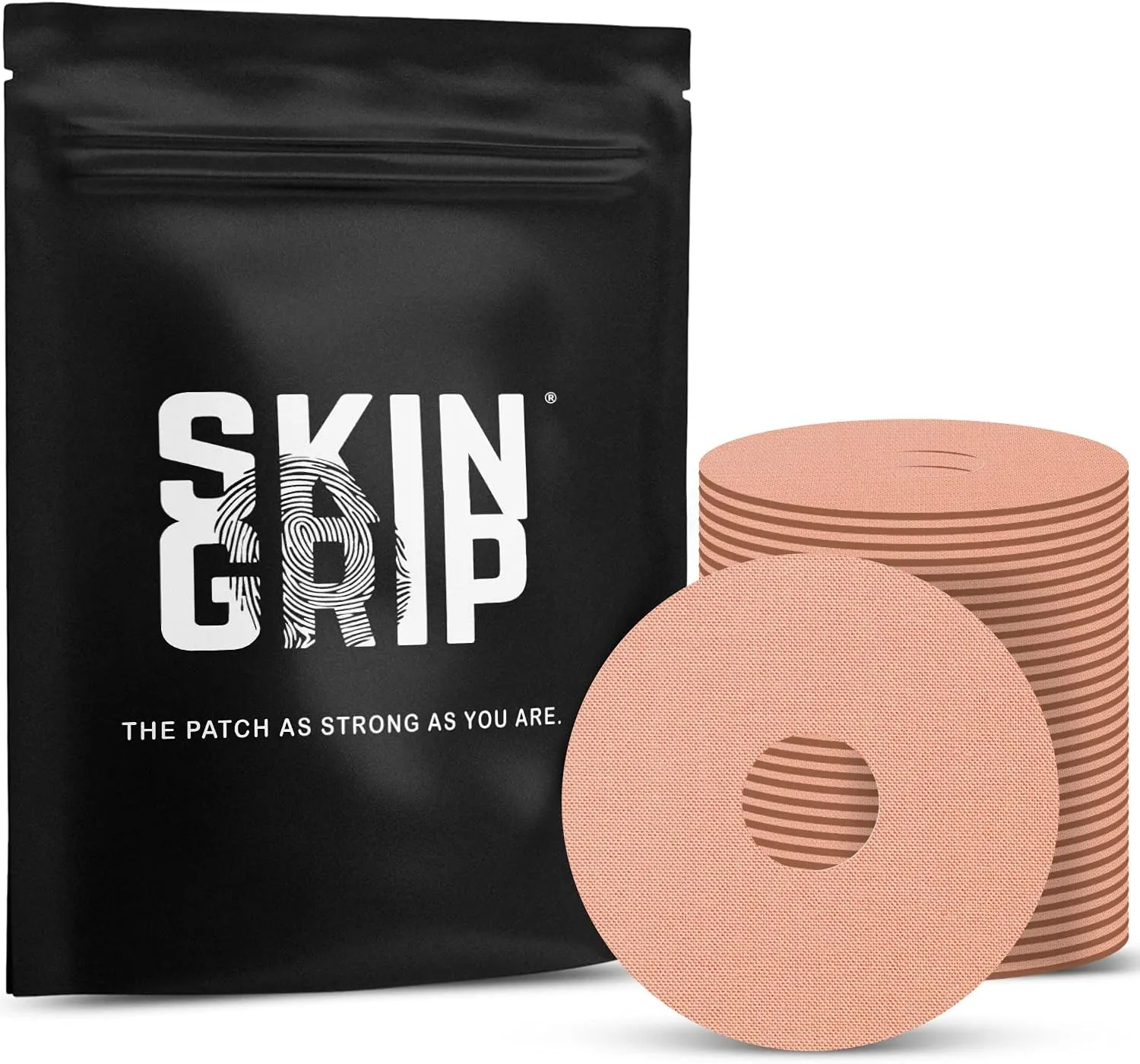 Skin Grip Universal Adhesive Patches for CGM and Insulin Pumps with Cutout (20-Pack), 0.8-Inch Hole, Waterproof & Sweatproof for 10-14 Days, Glucose Monitor Patch, Diabetic Sensor Cover, Tan