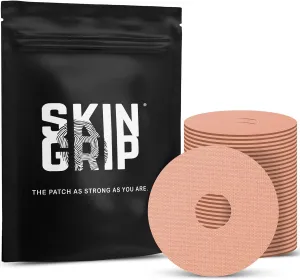 Skin Grip Universal Adhesive Patches for CGM and Insulin Pumps with Cutout (20-Pack), 0.8-Inch Hole, Waterproof & Sweatproof for 10-14 Days, Glucose Monitor Patch, Diabetic Sensor Cover, Tan