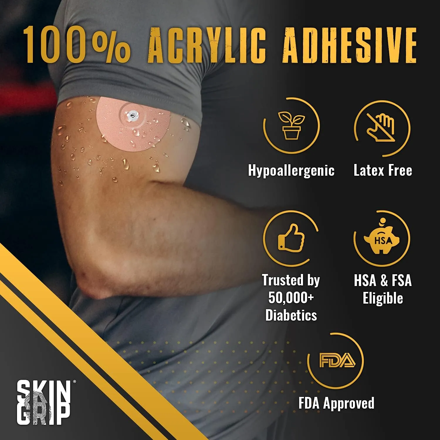 Skin Grip Universal Adhesive Patches for CGM and Insulin Pumps with Cutout (20-Pack), 0.8-Inch Hole, Waterproof & Sweatproof for 10-14 Days, Glucose Monitor Patch, Diabetic Sensor Cover, Tan