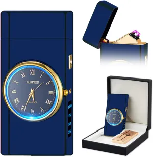 SKRFIRE Electric Double Arc Plasma Lighter, Rechargeable With Battery Display Indication, Cool Revolve With Gift Box for Friends, Family, Candles (Blue)