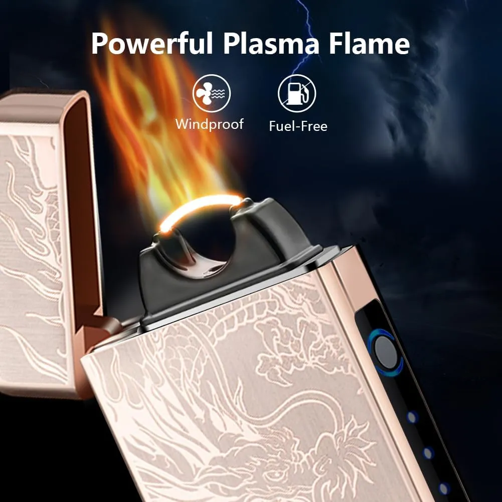 SKRFIRE Electric Rechargeable USB Plasma Arc Lighters High Power Flame Windproof Lighter Torch Unique Dragon Lighter with Gift Box for Birthday, Gift for Men, Women(Gold Dragon)