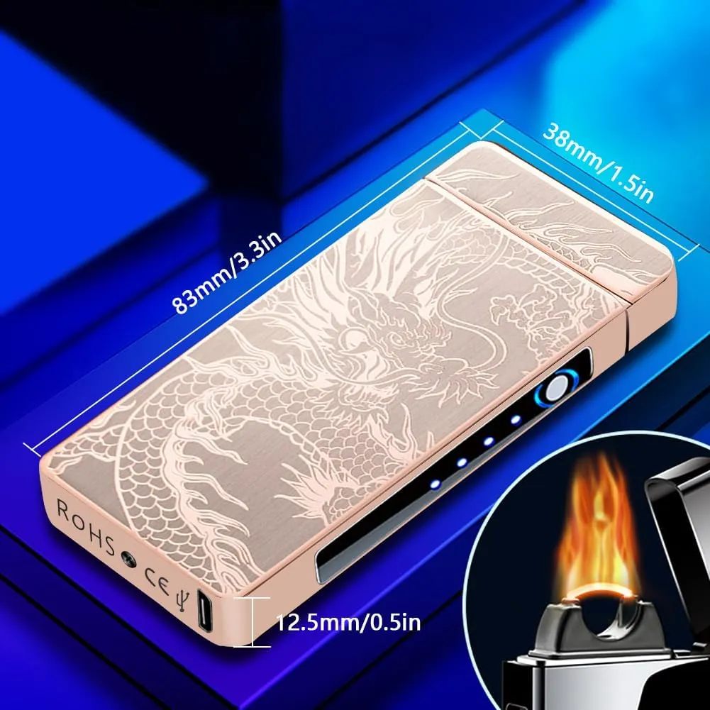 SKRFIRE Electric Rechargeable USB Plasma Arc Lighters High Power Flame Windproof Lighter Torch Unique Dragon Lighter with Gift Box for Birthday, Gift for Men, Women(Gold Dragon)