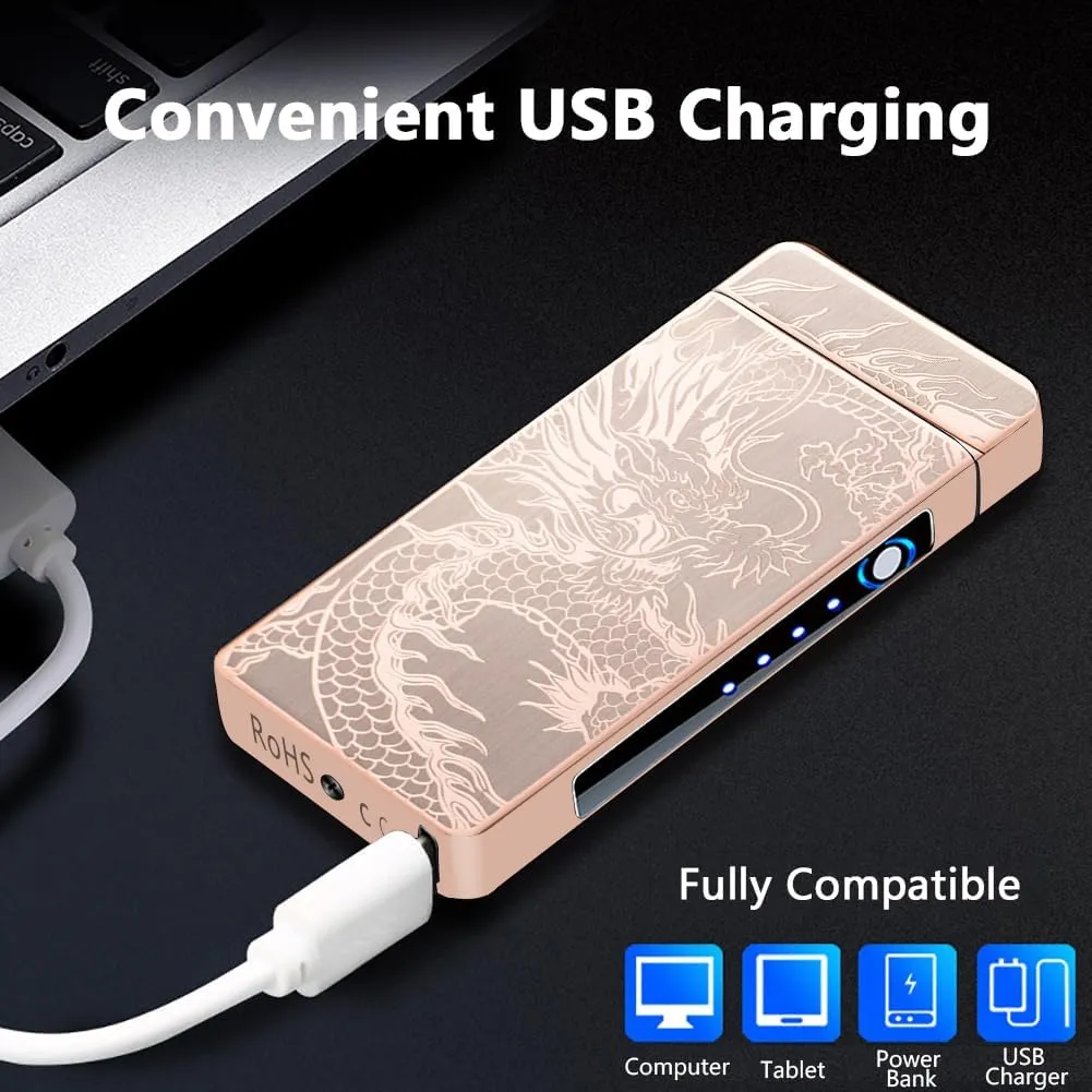 SKRFIRE Electric Rechargeable USB Plasma Arc Lighters High Power Flame Windproof Lighter Torch Unique Dragon Lighter with Gift Box for Birthday, Gift for Men, Women(Gold Dragon)