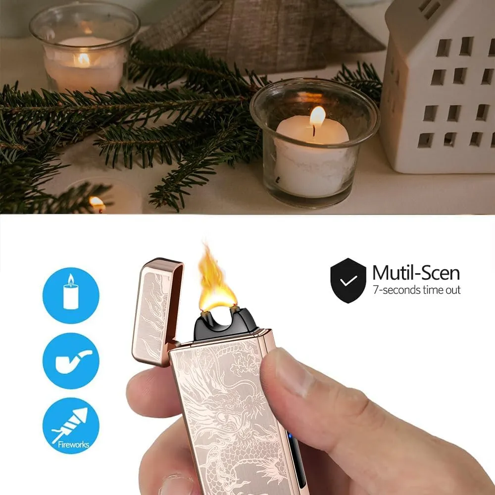 SKRFIRE Electric Rechargeable USB Plasma Arc Lighters High Power Flame Windproof Lighter Torch Unique Dragon Lighter with Gift Box for Birthday, Gift for Men, Women(Gold Dragon)