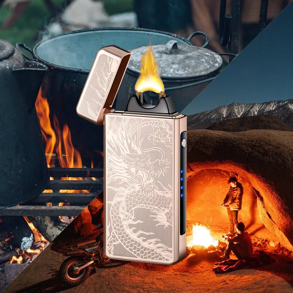 SKRFIRE Electric Rechargeable USB Plasma Arc Lighters High Power Flame Windproof Lighter Torch Unique Dragon Lighter with Gift Box for Birthday, Gift for Men, Women(Gold Dragon)