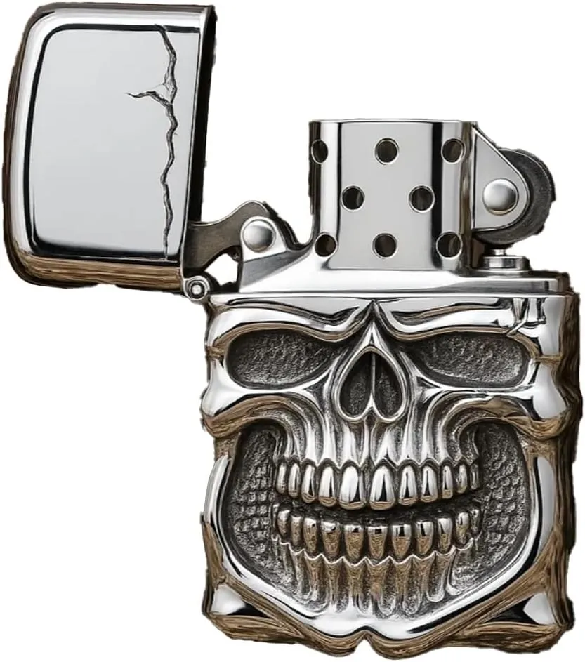 Skull Limited Edition Lighter,2025 New Unique Lighter, Retro Cool Skull Metal Refillable Lighter,Carving Skull Antique Lighter,Novelty Lighter for Mens Gifts Ideas