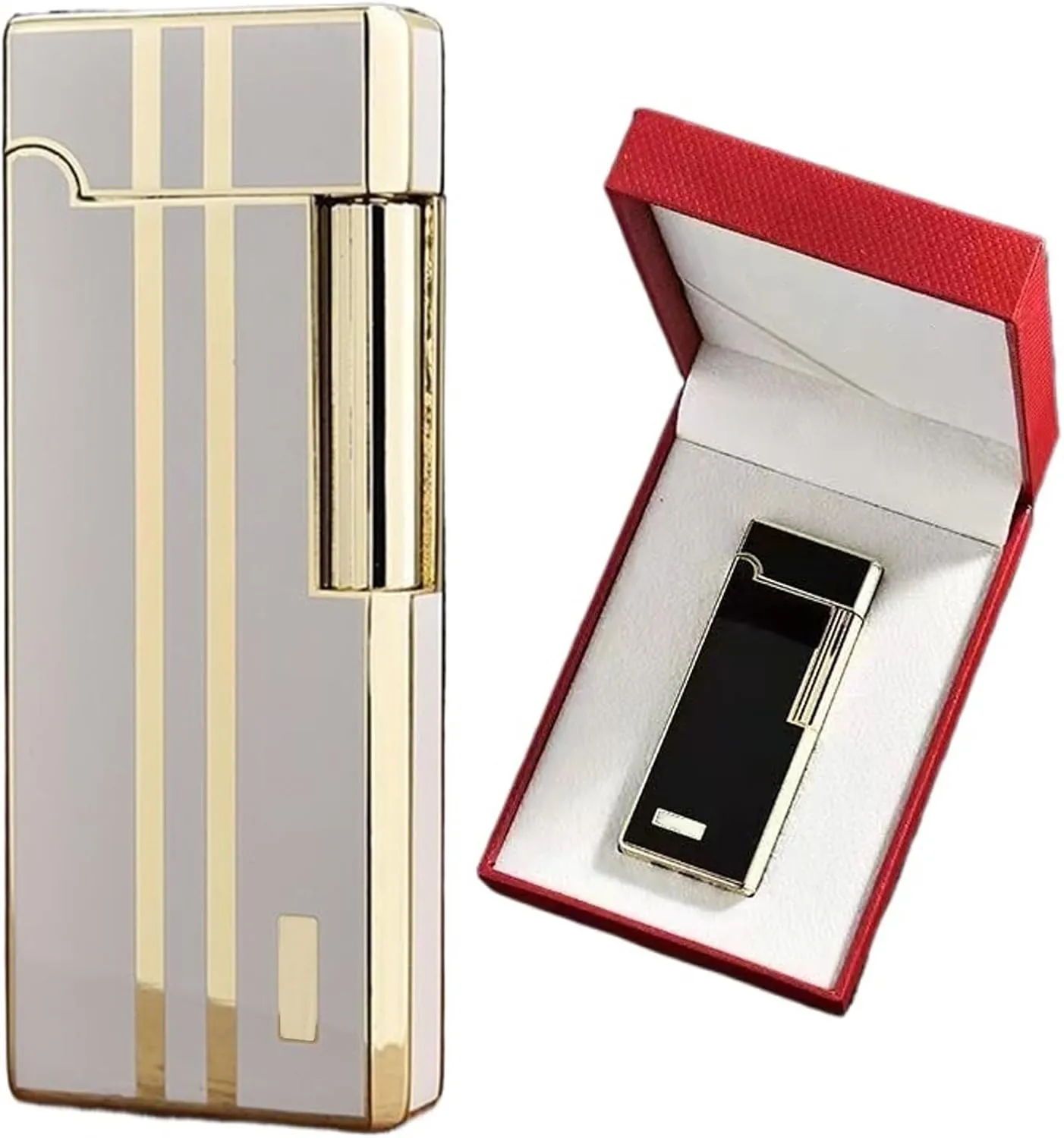 Slim Lighter，Tradition Soft Flame Lighter-Side Slip Wheel Ignition Flint Ingnition•Adjustable Flame •Butane Refillable Gas Lighter (Gas Not Included)(Silver)