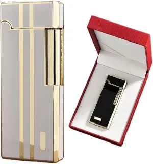 Slim Lighter，Tradition Soft Flame Lighter-Side Slip Wheel Ignition Flint Ingnition•Adjustable Flame •Butane Refillable Gas Lighter (Gas Not Included)(Silver)
