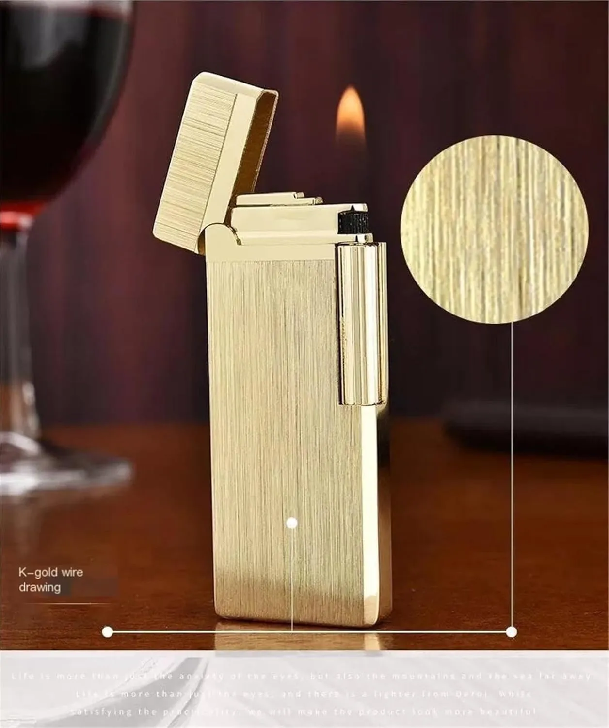 Slim Lighter，Tradition Soft Flame Lighter-Side Slip Wheel Ignition Flint Ingnition•Adjustable Flame •Butane Refillable Gas Lighter (Gas Not Included)(Silver)