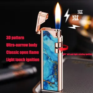 Slim Soft Flame Lighter, Side Wheel Flint Ignition Portable Ultra-Thin Lighter，Baking Paint Process， Adjustable Flame Refillable Butane Lighter, Gifts for Men Dad Husband(C10)