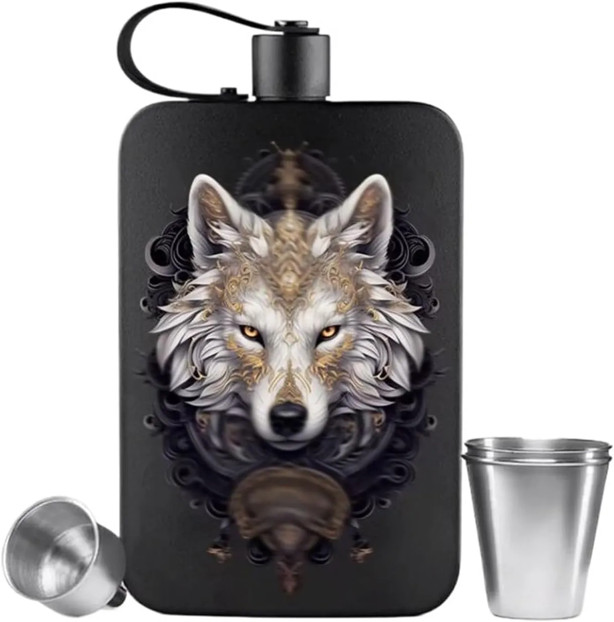 Small Flasks 18Oz Stainless Steel Flasks with Funnel and Cups Flasks for Liquor for Men Travel Camping Bar Tools (Color : A)