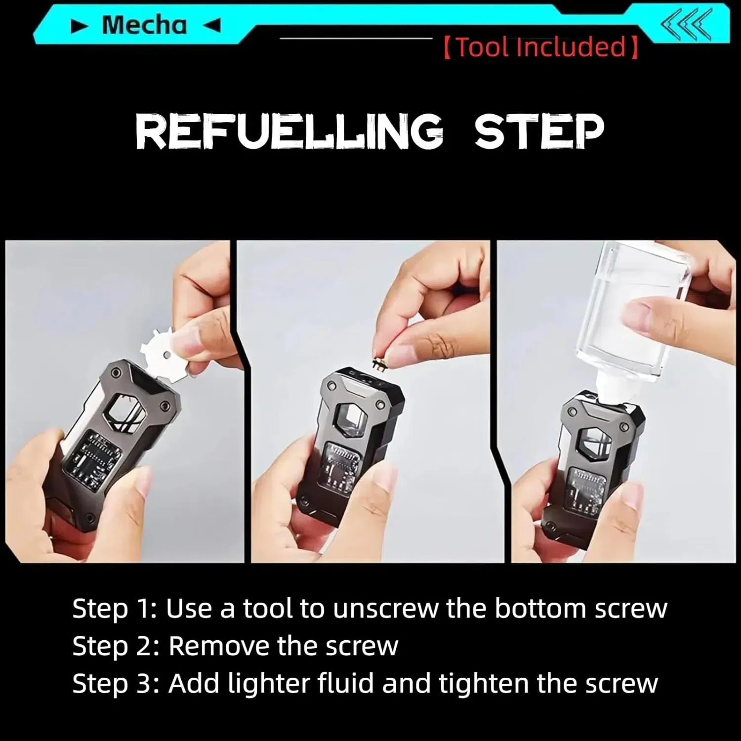Smart Kerosene Lighter 4-Ignition Methods, Voice Activated Soft Flame Lighter, Metal Mecha Style Refillable Lighters with Cool Colorful Breathing Light (Ice Black, No Fuel)
