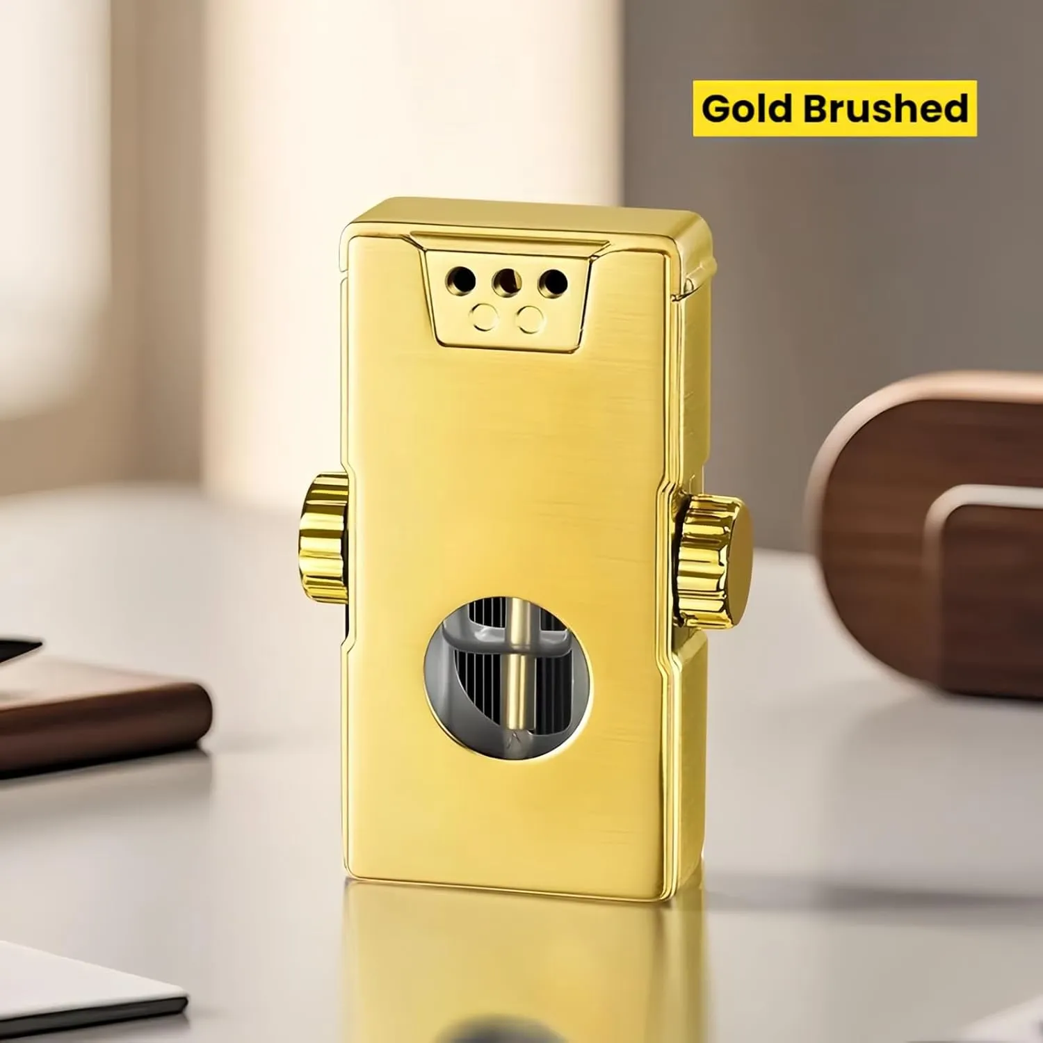 Smart Kerosene Lighter 4-Ignition Methods, Voice Activated Soft Flame Lighter, Spinner Mecha Design Refillable Lighters with Cool Colorful Breathing Light (Gold, No Fuel)