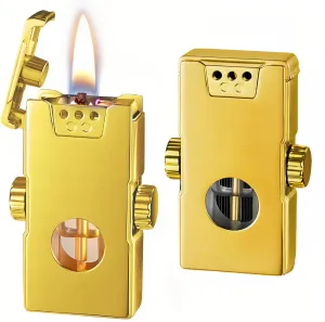 Smart Kerosene Lighter 4-Ignition Methods, Voice Activated Soft Flame Lighter, Spinner Mecha Design Refillable Lighters with Cool Colorful Breathing Light (Gold, No Fuel)