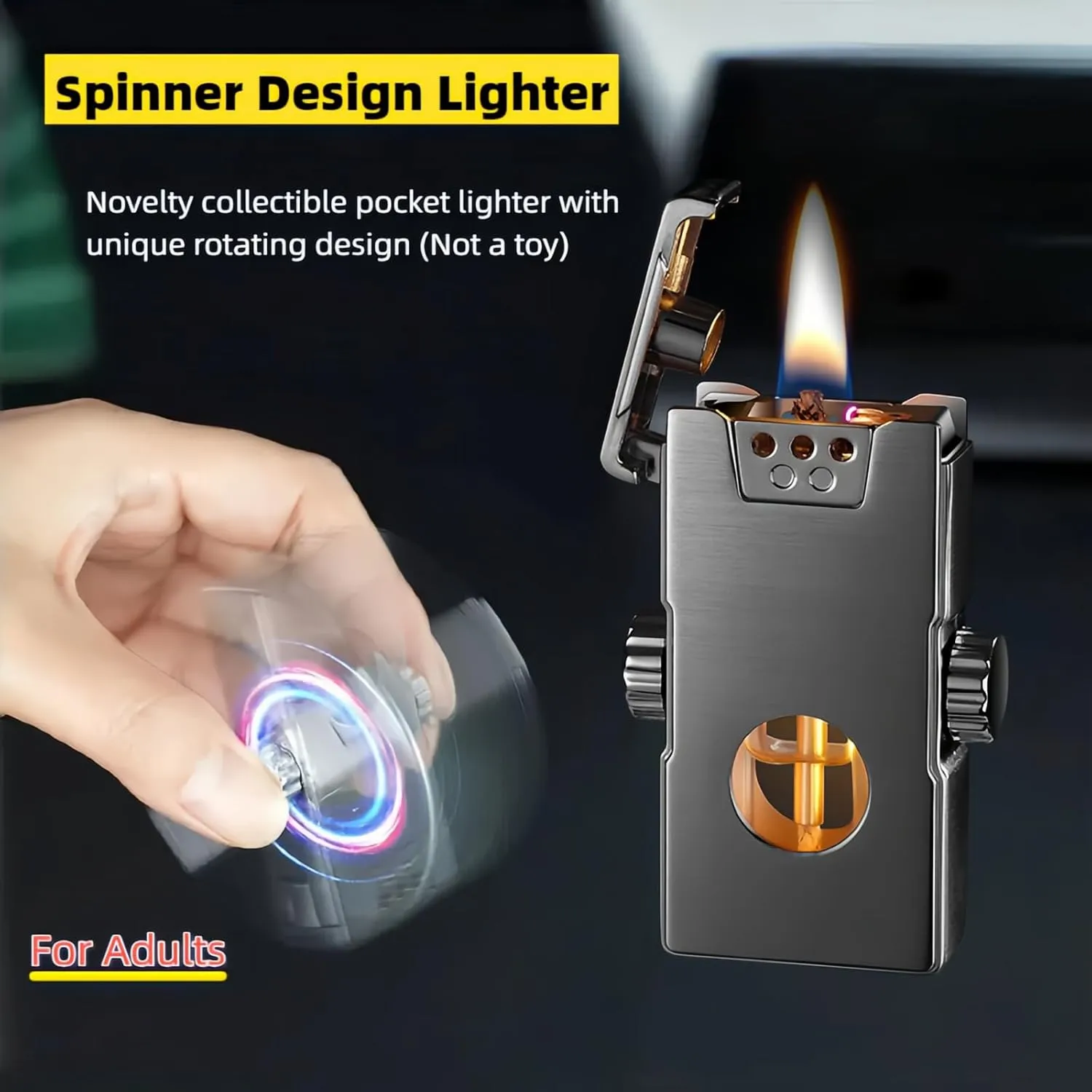 Smart Kerosene Lighter 4-Ignition Methods, Voice Activated Soft Flame Lighter, Spinner Mecha Design Refillable Lighters with Cool Colorful Breathing Light (Gold, No Fuel)