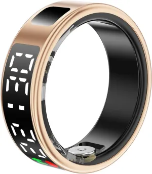 Smart Ring with LED Display, Smart Ring Fitness Tracker, IP68 Waterproof Fitness & Sleep Tracker for Women & Men with Charging Case, APP for iOS for Android, Gold (#11)