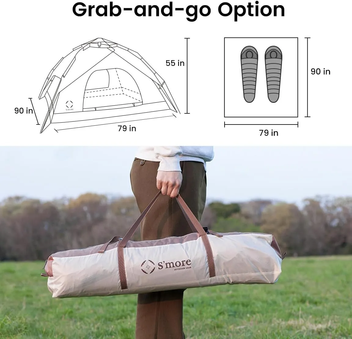S'more Emergency Tent Shelter, Survival Tent for 2 Person, Lightweight and Portable Sun Shade Shelter, UFP 30  Waterproof and Windproof Tent for Camping, Hiking, Backpacking and Outdoor Activities