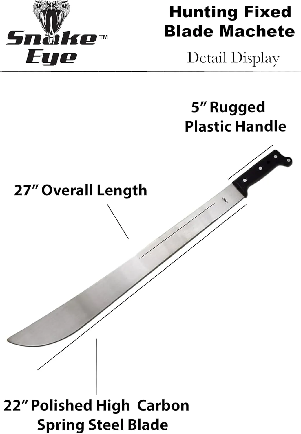 Snake Eye Tactical Full-Tang Fixed-Blade Machete w/Sheath Outdoors Hunting Camping Fishing (10-18BK)