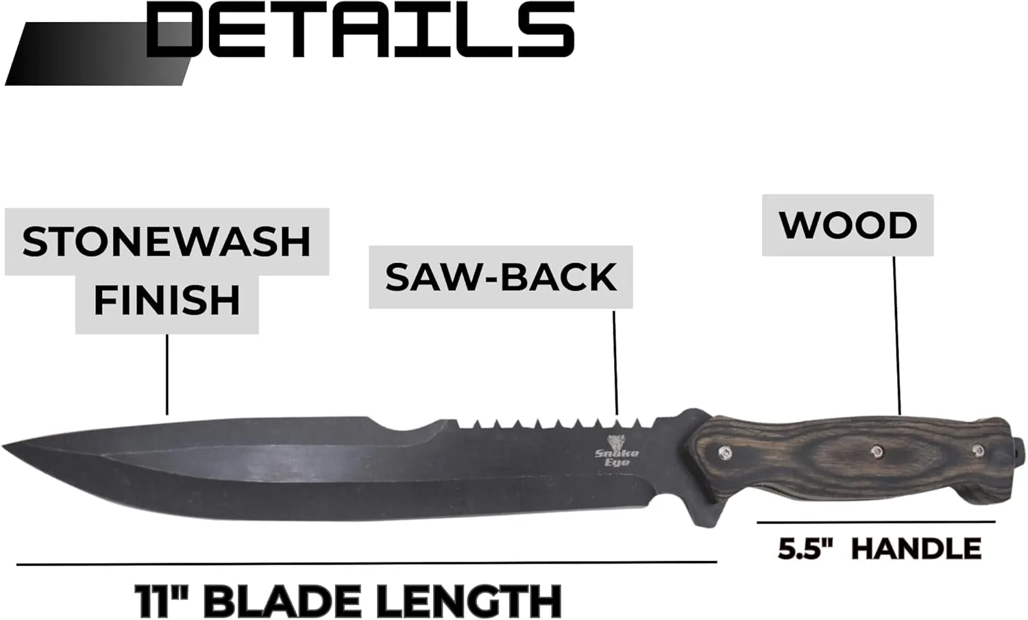 Snake Eye Tactical Full Tang Hunting Camping Outdoor Fix Blade Gardening Machete (Grey)