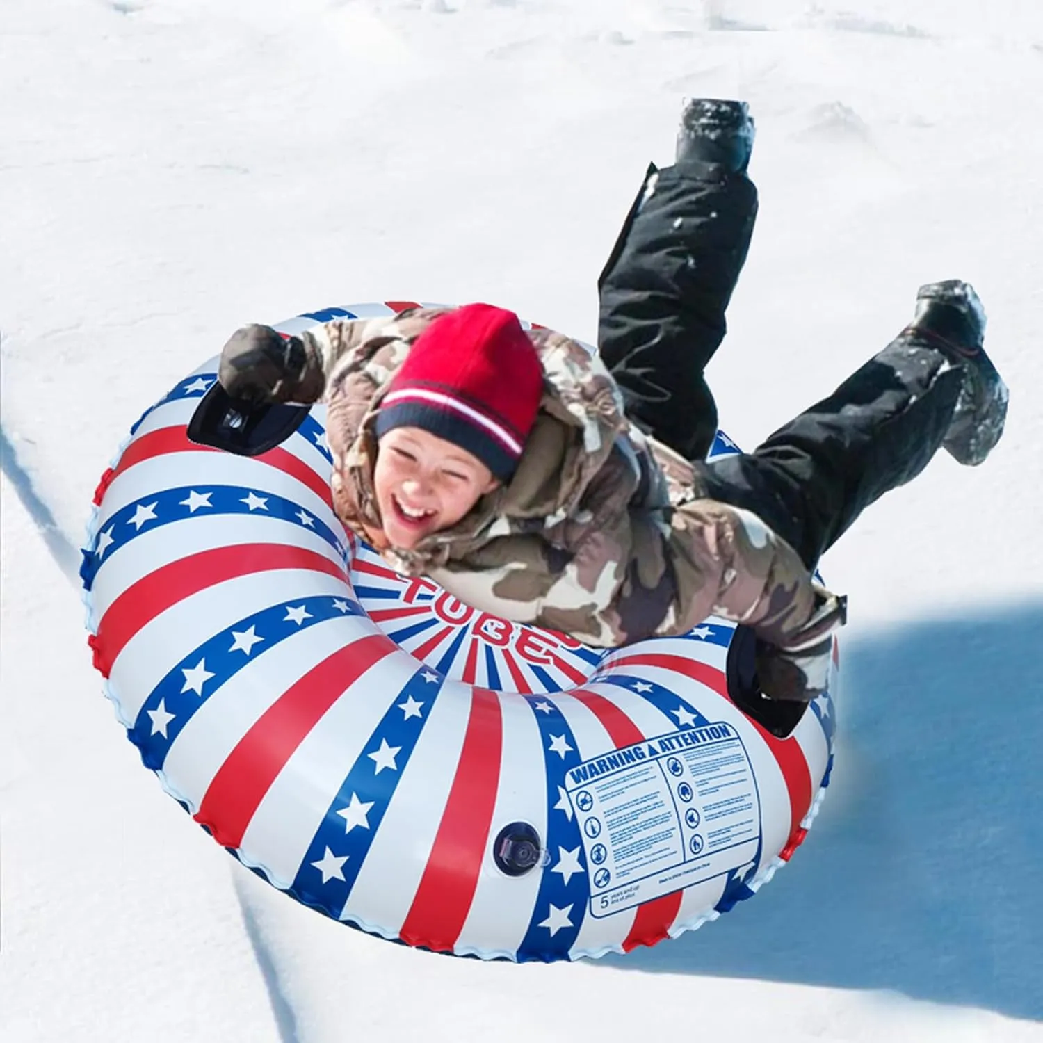 Snow Tube, Thicken PVC Sledding Tube with Double Reinforced Handle, Deep Seat Rollable for Camping Outing Snow -25℃, Christmas for Kids and Adults