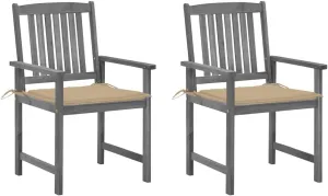 Solid Acacia Wood Patio Chairs with Cushions 2-Piece Set, Gray Wash Outdoor Lounge Chairs with Beige Fabric Cushions for Patio Poolside Backyard