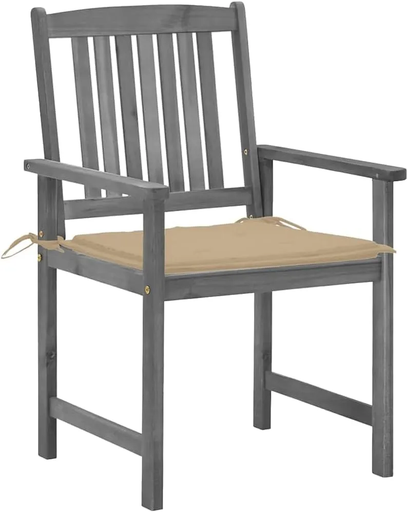 Solid Acacia Wood Patio Chairs with Cushions 2-Piece Set, Gray Wash Outdoor Lounge Chairs with Beige Fabric Cushions for Patio Poolside Backyard