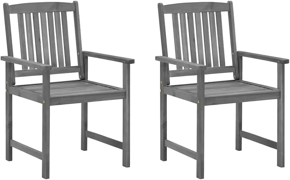 Solid Acacia Wood Patio Chairs with Cushions 2-Piece Set, Gray Wash Outdoor Lounge Chairs with Beige Fabric Cushions for Patio Poolside Backyard