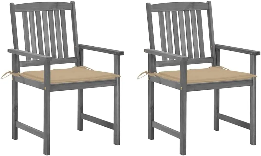 Solid Acacia Wood Patio Chairs with Cushions 2-Piece Set, Gray Wash Outdoor Lounge Chairs with Beige Fabric Cushions for Patio Poolside Backyard