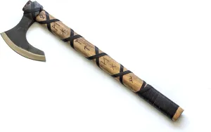 Sons of Odin 20" Viking Battle Axe with High Carbon Steel Head & Mahogany Shaft with Hand Engraved Norse Runes