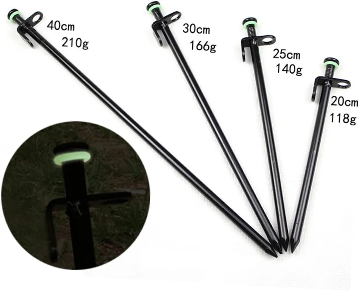 Sosoport Tent Pegs Camping Stakes 4pcs Heavy Duty Tent Tarp Canopy Pegs Inflexible for Outdoor Use with Noctilucous Ring (40cm)
